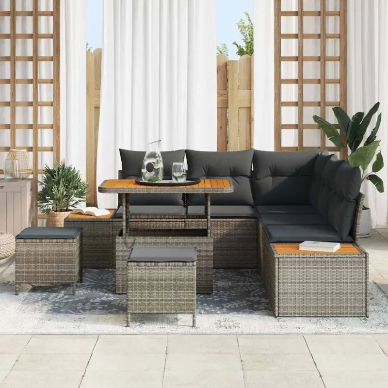 Sodo Sofų Rinkinys su pagalve 8 pcs Pilka Poli ratanas