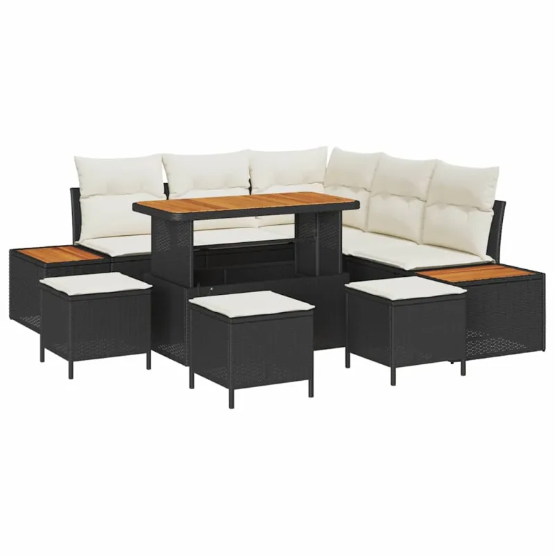 Sodo Sofų Rinkinys su pagalve 9 pcs Juoda Poli ratanas