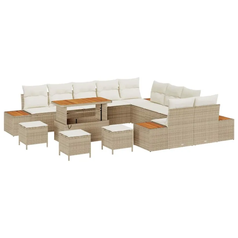 Sodo Sofų Rinkinys su pagalve 14 pcs Smėlio Poli ratanas