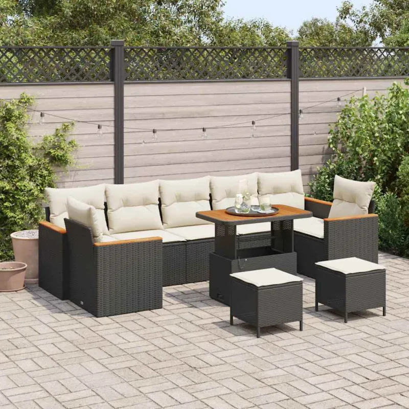 Sodo Sofų Rinkinys su pagalve 10 pcs Juoda Poli ratanas