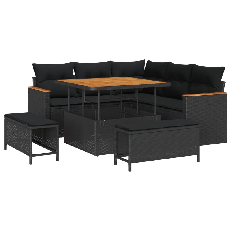 Sodo Sofų Rinkinys su pagalve 8 pcs Juoda Poli ratanas