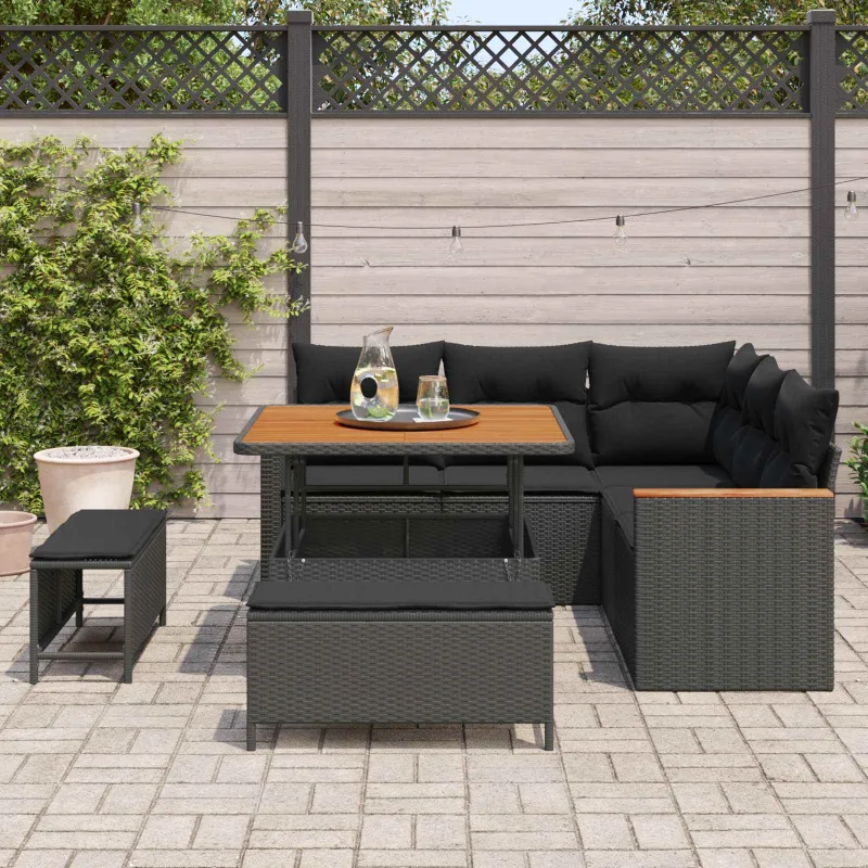 Sodo Sofų Rinkinys su pagalve 8 pcs Juoda Poli ratanas