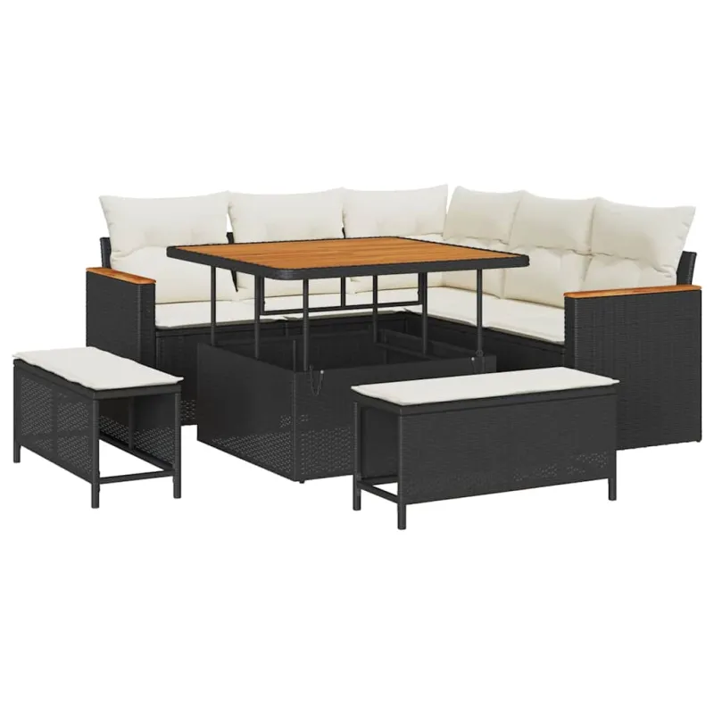 Sodo Sofų Rinkinys su pagalve 8 pcs Juoda Poli ratanas