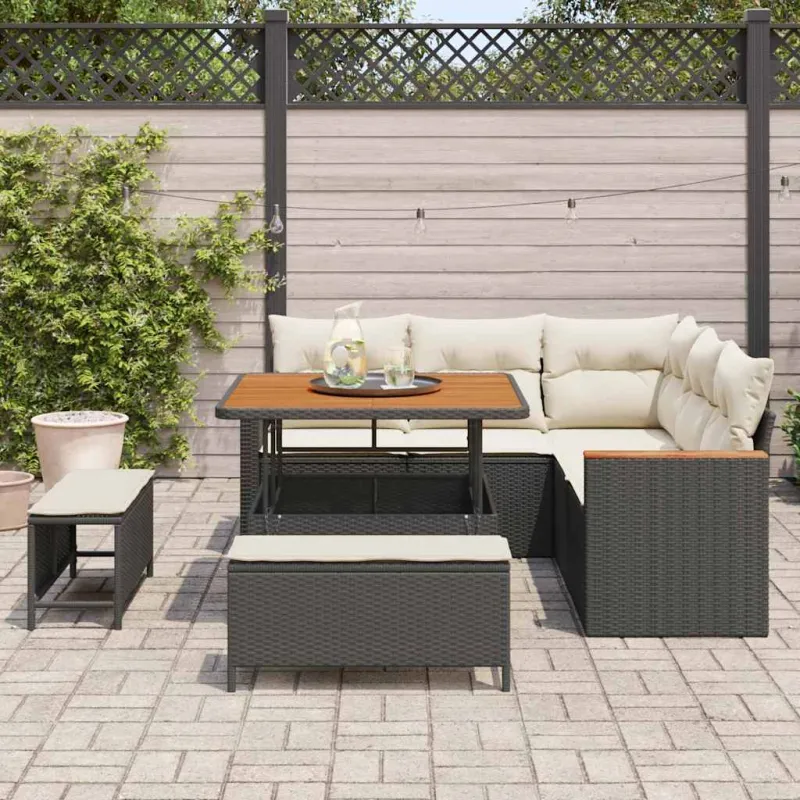 Sodo Sofų Rinkinys su pagalve 8 pcs Juoda Poli ratanas
