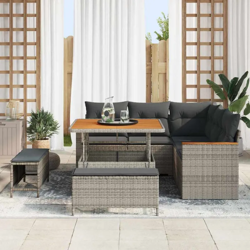 Sodo Sofų Rinkinys su pagalve 8 pcs Pilka Poli ratanas