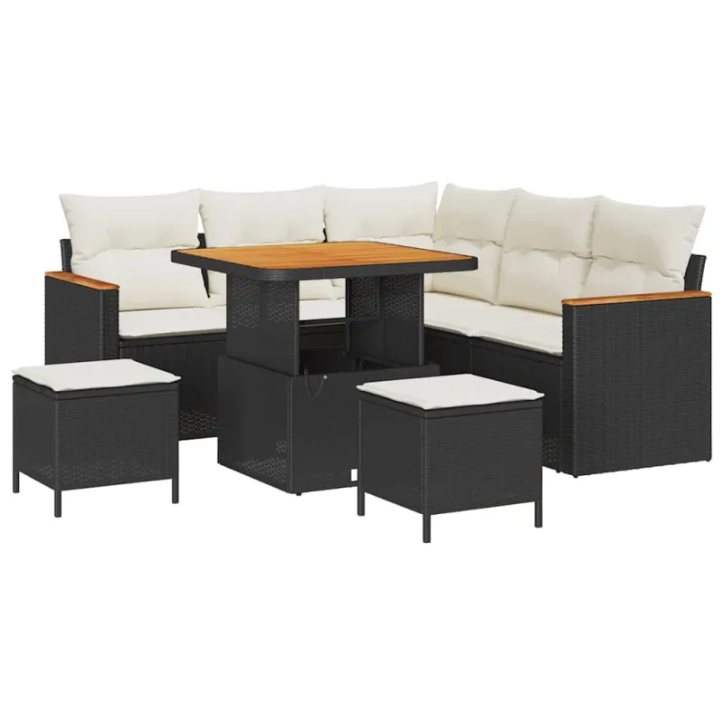 Sodo Sofų Rinkinys su pagalve 8 pcs Juoda Poli ratanas
