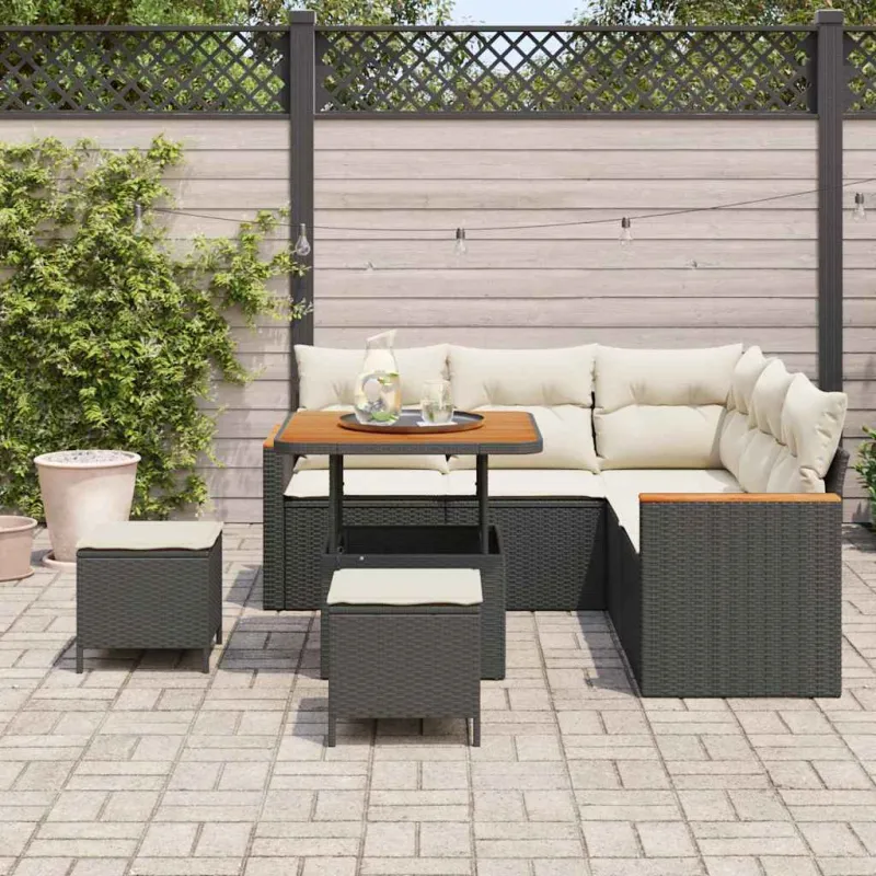 Sodo Sofų Rinkinys su pagalve 8 pcs Juoda Poli ratanas