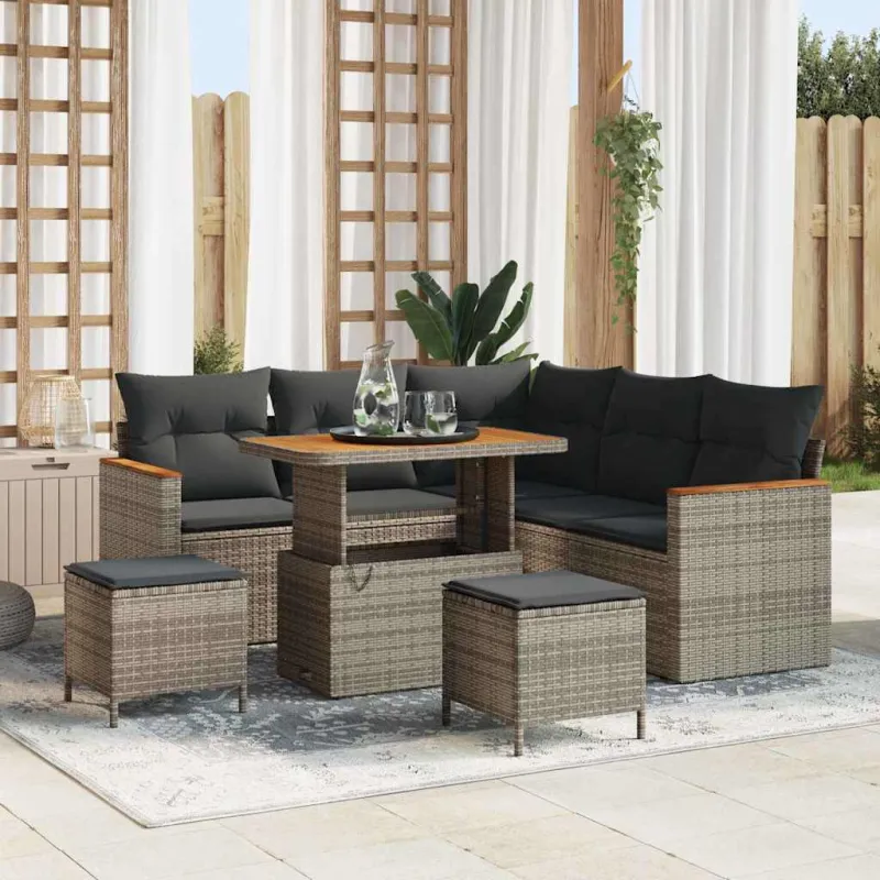 Sodo Sofų Rinkinys su pagalve 8 pcs Pilka Poli ratanas