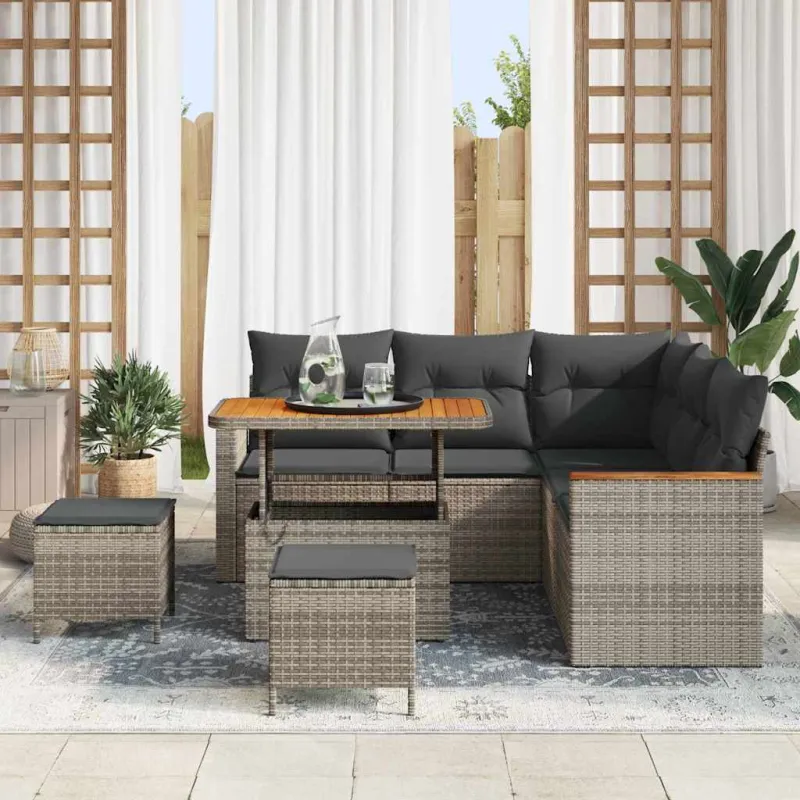Sodo Sofų Rinkinys su pagalve 8 pcs Pilka Poli ratanas