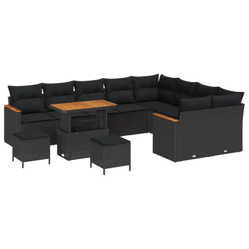 Sodo Sofų Rinkinys su pagalve 12 pcs Juoda Poli ratanas