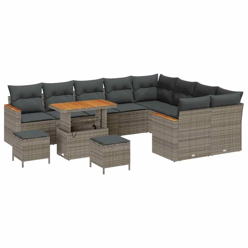 Sodo Sofų Rinkinys su pagalve 12 pcs Pilka Poli ratanas