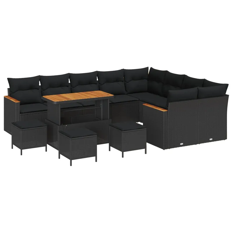 Sodo Sofų Rinkinys su pagalve 13 pcs Juoda Poli ratanas