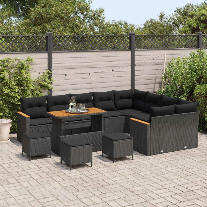 Sodo Sofų Rinkinys su pagalve 13 pcs Juoda Poli ratanas