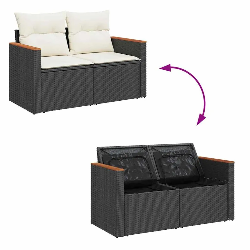 Sodo Sofų Rinkinys su pagalve 13 pcs Juoda poliratanas