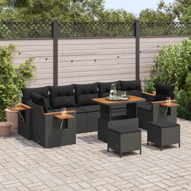 Sodo Sofų Rinkinys su pagalve 13 pcs Juoda poliratanas