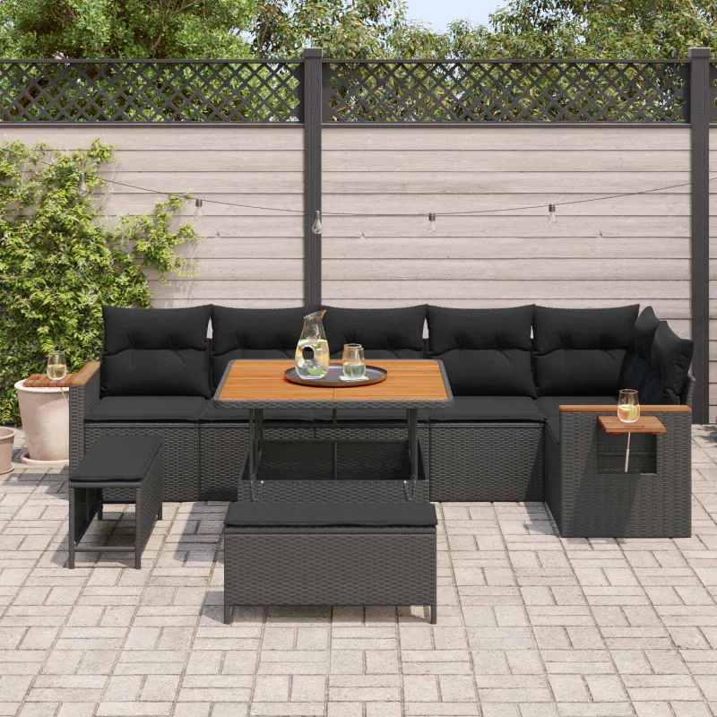 Sodo Sofų Rinkinys su pagalve 11 pcs Juoda poliratanas