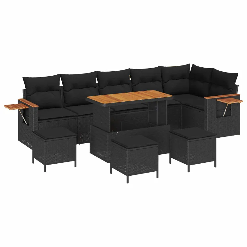 Sodo Sofų Rinkinys su pagalve 12 pcs Juoda poliratanas