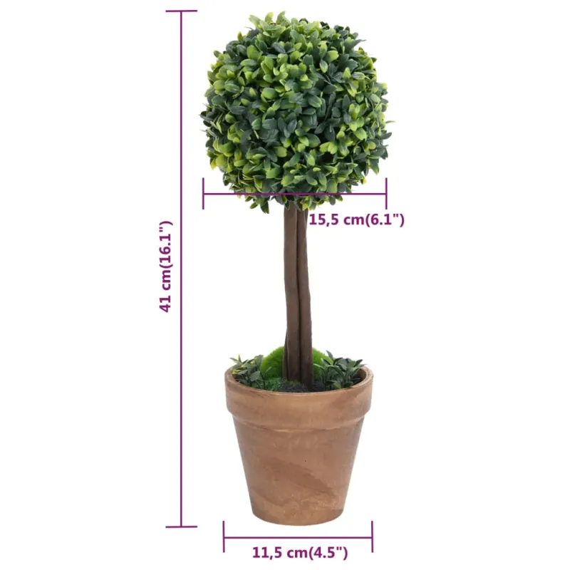 Dirbtiniai buksmedžiai vazonuose, 2vnt., žali, 41cm