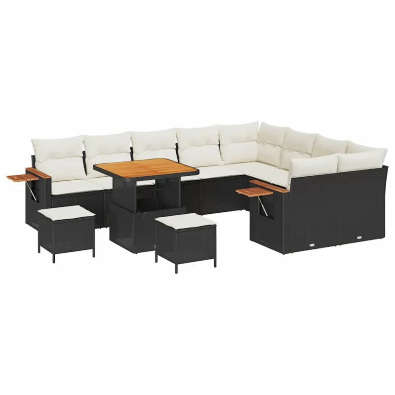 Sodo Sofų Rinkinys 13 pcs Juoda ir kreminė poliratanas