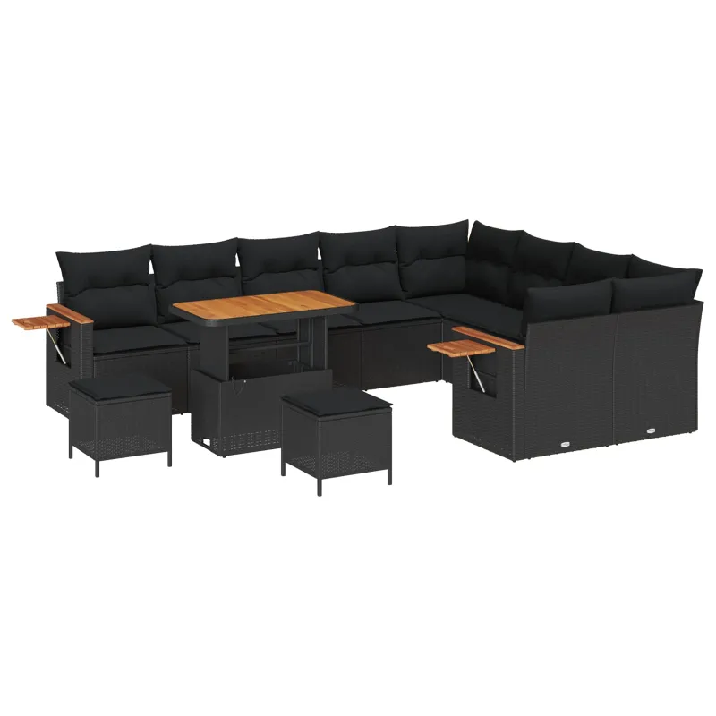 Sodo Sofų Rinkinys su pagalve 13 pcs Juoda poliratanas