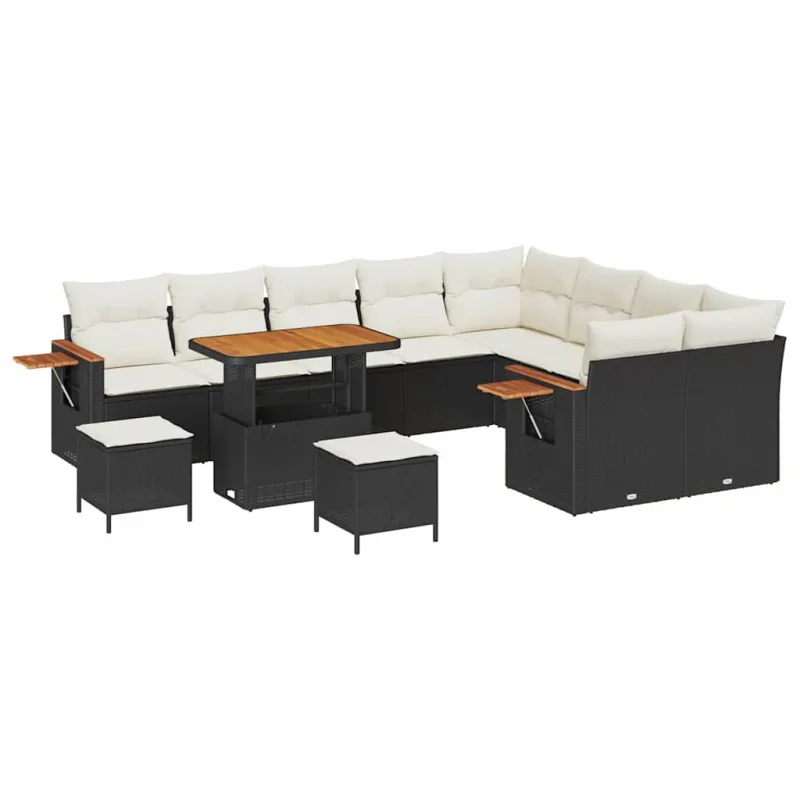 Sodo Sofų Rinkinys 13 pcs Juoda ir kreminė poliratanas