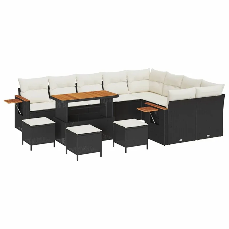 Sodo Sofų Rinkinys 14 pcs Juoda ir kreminė poliratanas
