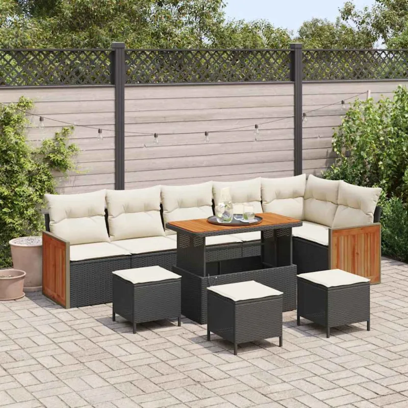Sodo Sofų Rinkinys 12 pcs Juoda ir kreminė poliratanas
