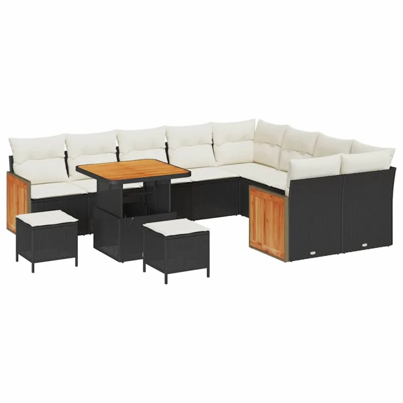 Sodo Sofų Rinkinys 13 pcs Juoda ir kreminė poliratanas
