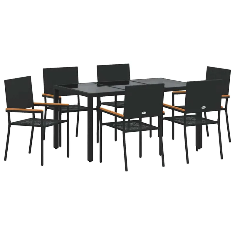 Sodo valgomojo komplektas 7 pcs Juoda poliratanas