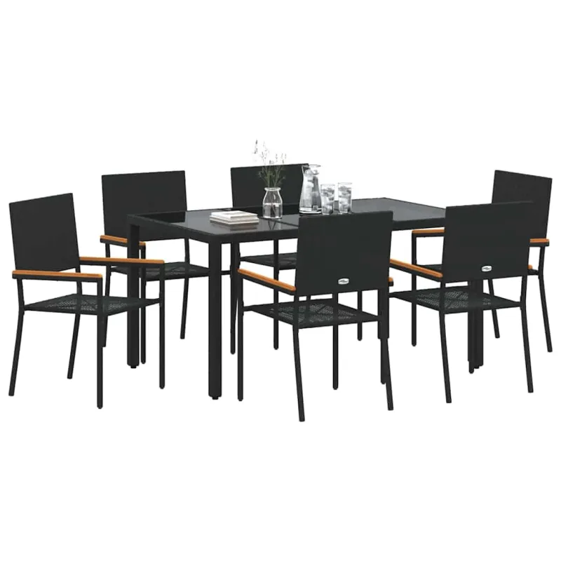Sodo valgomojo komplektas 7 pcs Juoda poliratanas