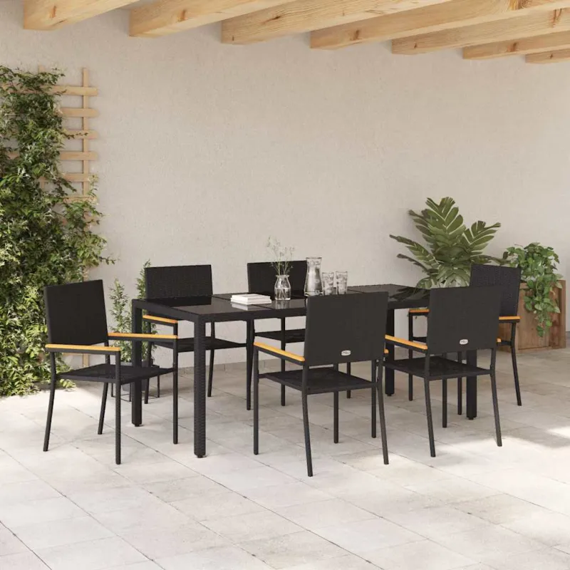 Sodo valgomojo komplektas 7 pcs Juoda poliratanas