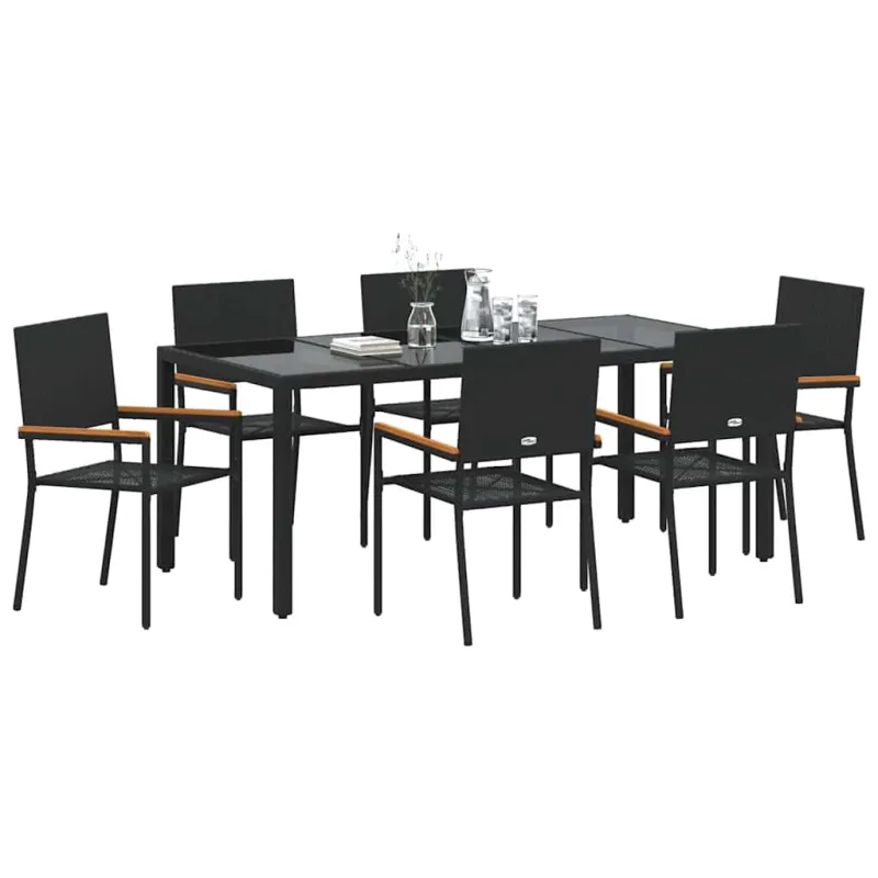 Sodo valgomojo komplektas 7 pcs Juoda poliratanas