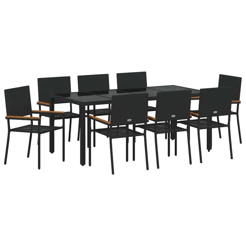Sodo valgomojo komplektas 9 pcs Juoda poliratanas