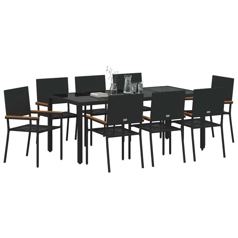Sodo valgomojo komplektas 9 pcs Juoda poliratanas