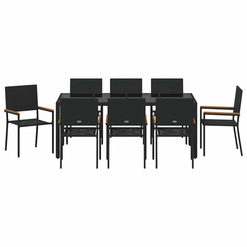 Sodo valgomojo komplektas 9 pcs Juoda poliratanas