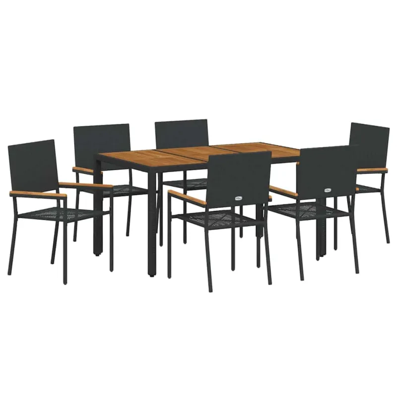 Sodo valgomojo komplektas 7 pcs Juoda poliratanas