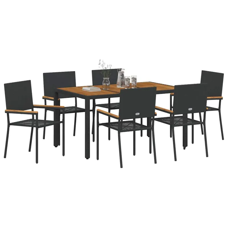 Sodo valgomojo komplektas 7 pcs Juoda poliratanas