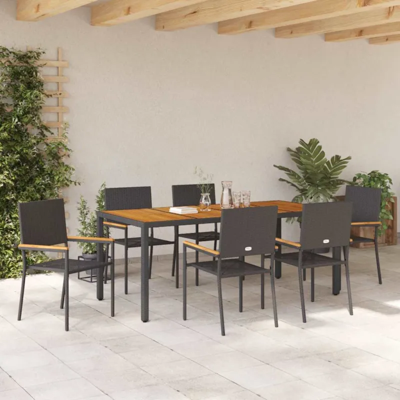 Sodo valgomojo komplektas 7 pcs Juoda poliratanas