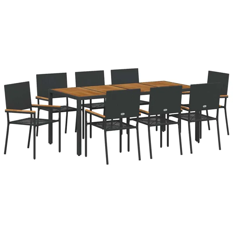 Sodo valgomojo komplektas 9 pcs Juoda poliratanas