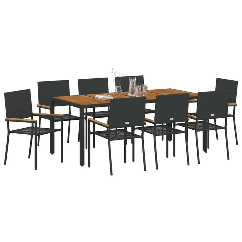 Sodo valgomojo komplektas 9 pcs Juoda poliratanas
