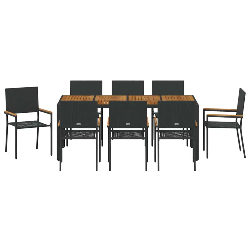 Sodo valgomojo komplektas 9 pcs Juoda poliratanas