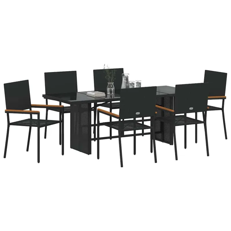 Sodo valgomojo komplektas 7 pcs Juoda poliratanas