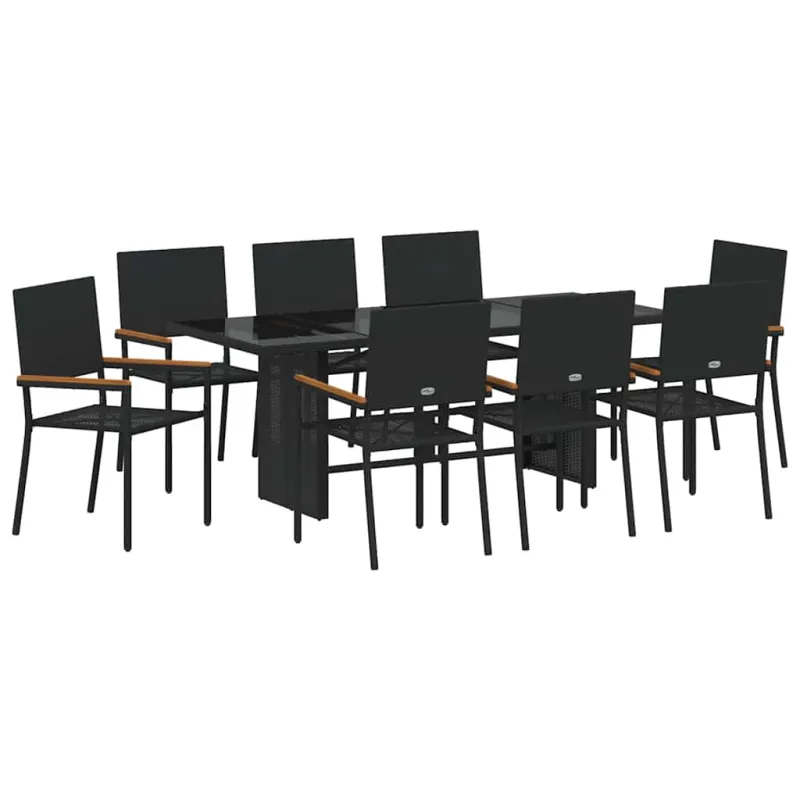 Sodo valgomojo komplektas 9 pcs Juoda poliratanas