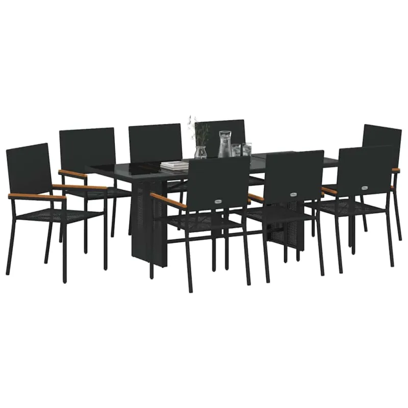 Sodo valgomojo komplektas 9 pcs Juoda poliratanas