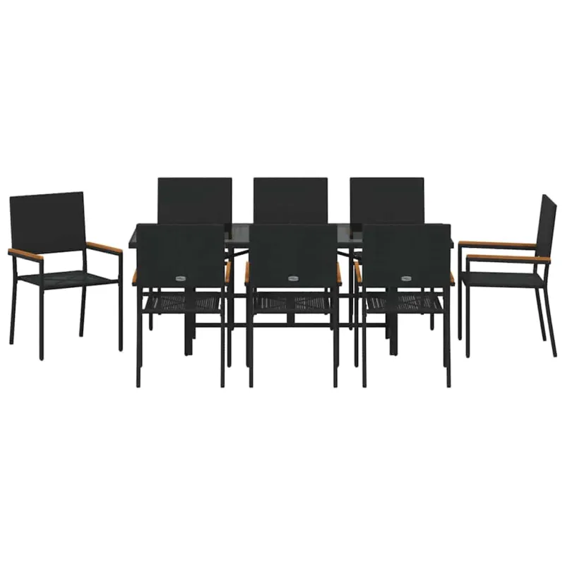 Sodo valgomojo komplektas 9 pcs Juoda poliratanas