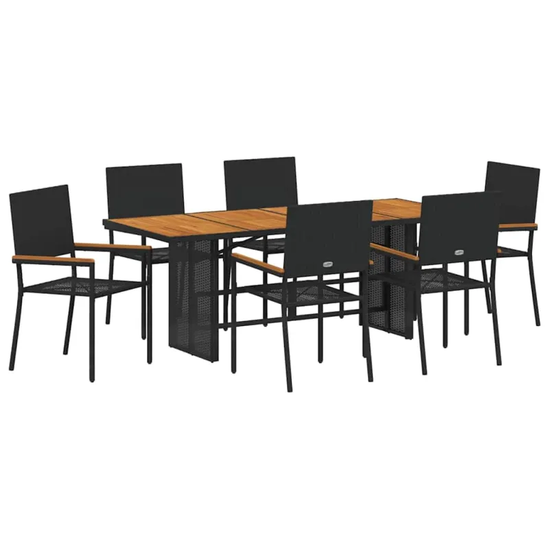 Sodo valgomojo komplektas 7 pcs Juoda poliratanas