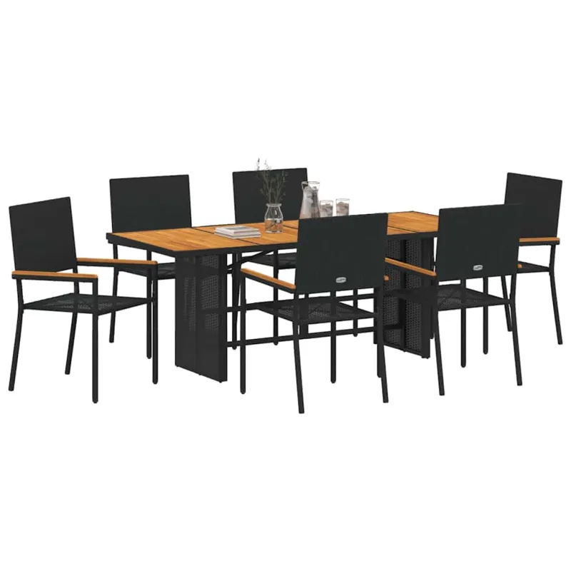 Sodo valgomojo komplektas 7 pcs Juoda poliratanas