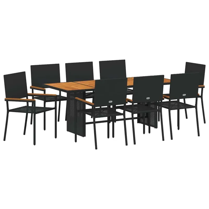 Sodo valgomojo komplektas 9 pcs Juoda poliratanas