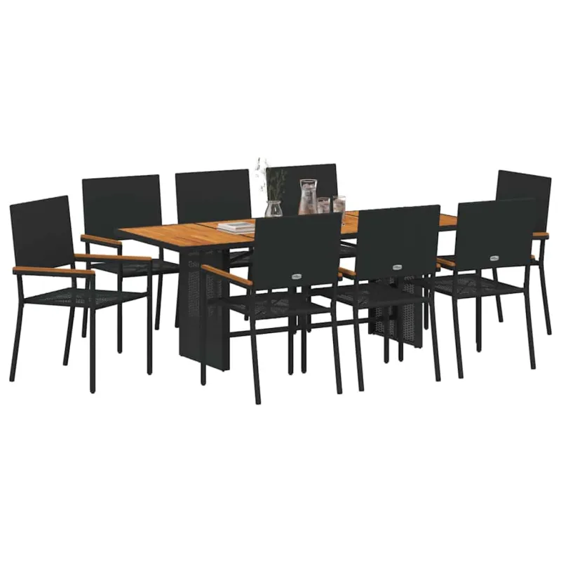 Sodo valgomojo komplektas 9 pcs Juoda poliratanas