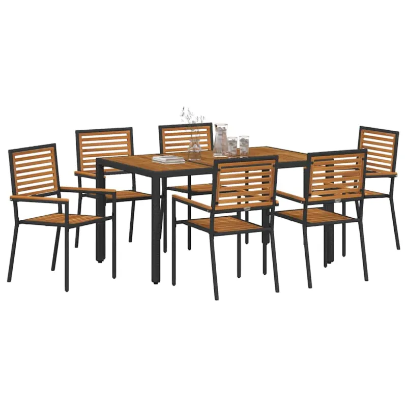 Sodo valgomojo komplektas 7 pcs Juoda ir Ruda poliratanas